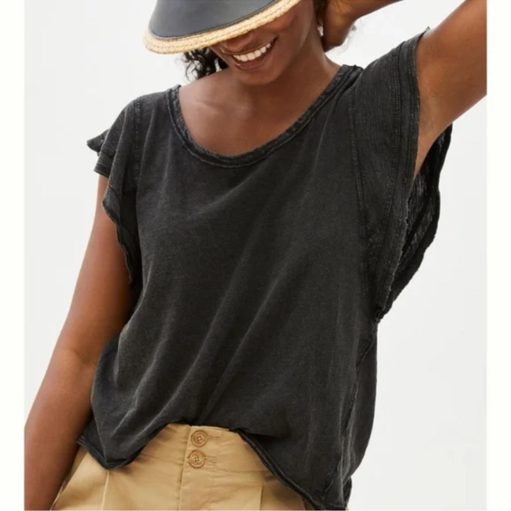 Anthropologie Daily Practice Black flutter Sleeve Tee
